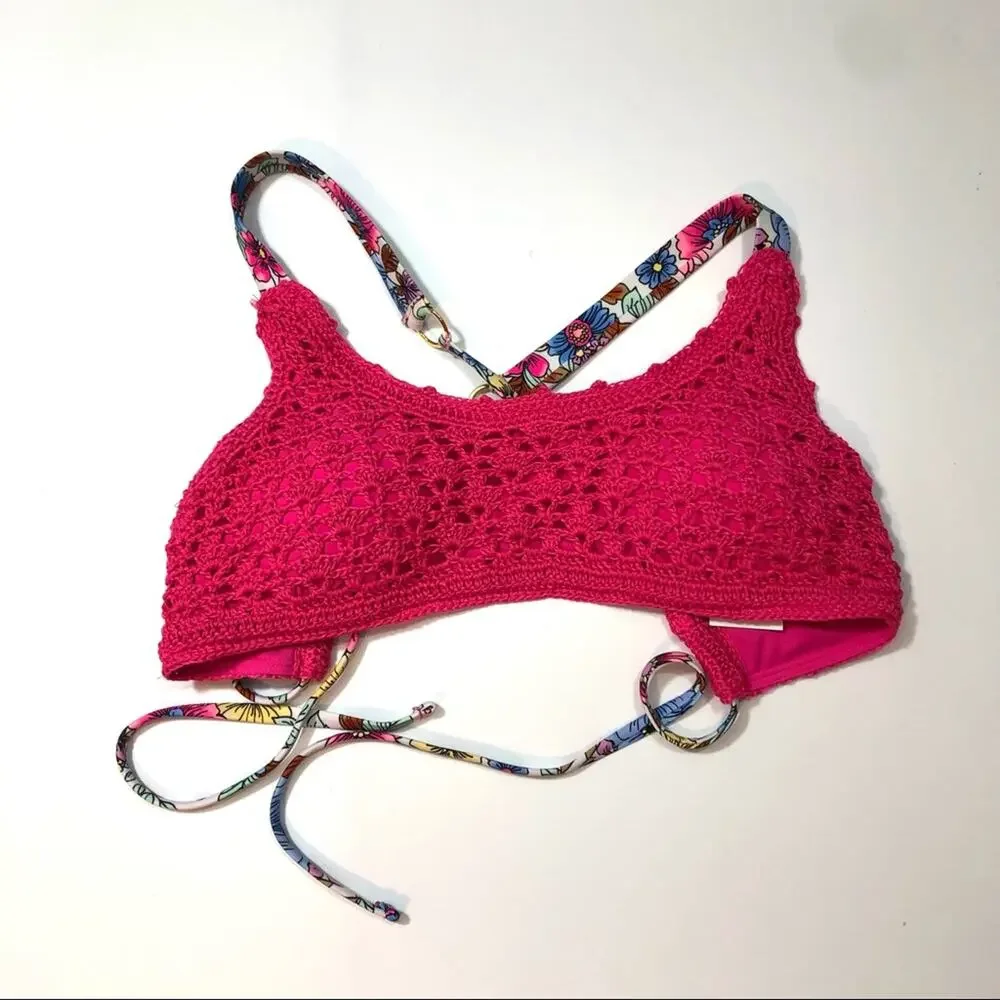 California Waves pink crochet bralette swim top
